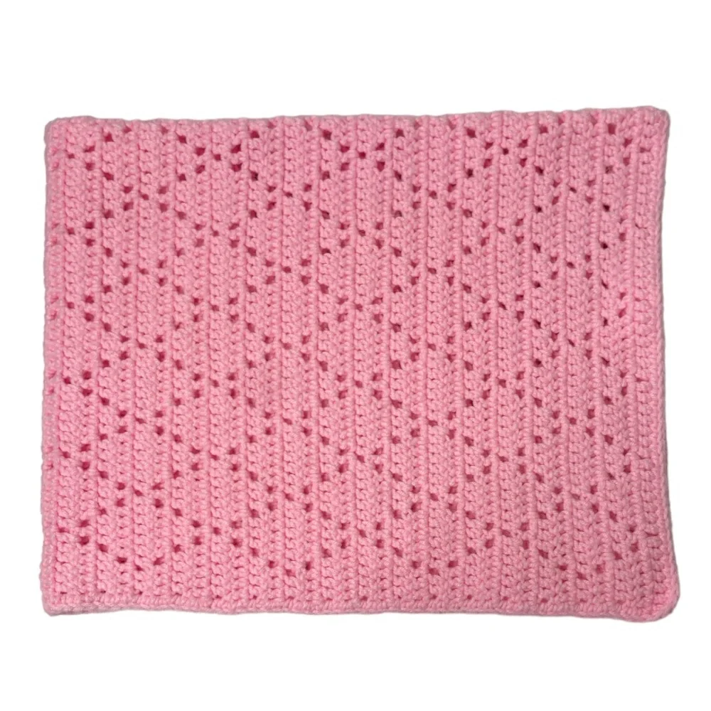 Handmade Crochet Blanket Knit Hand Crafted Quilt Throw Grandma Cottage Core Pink